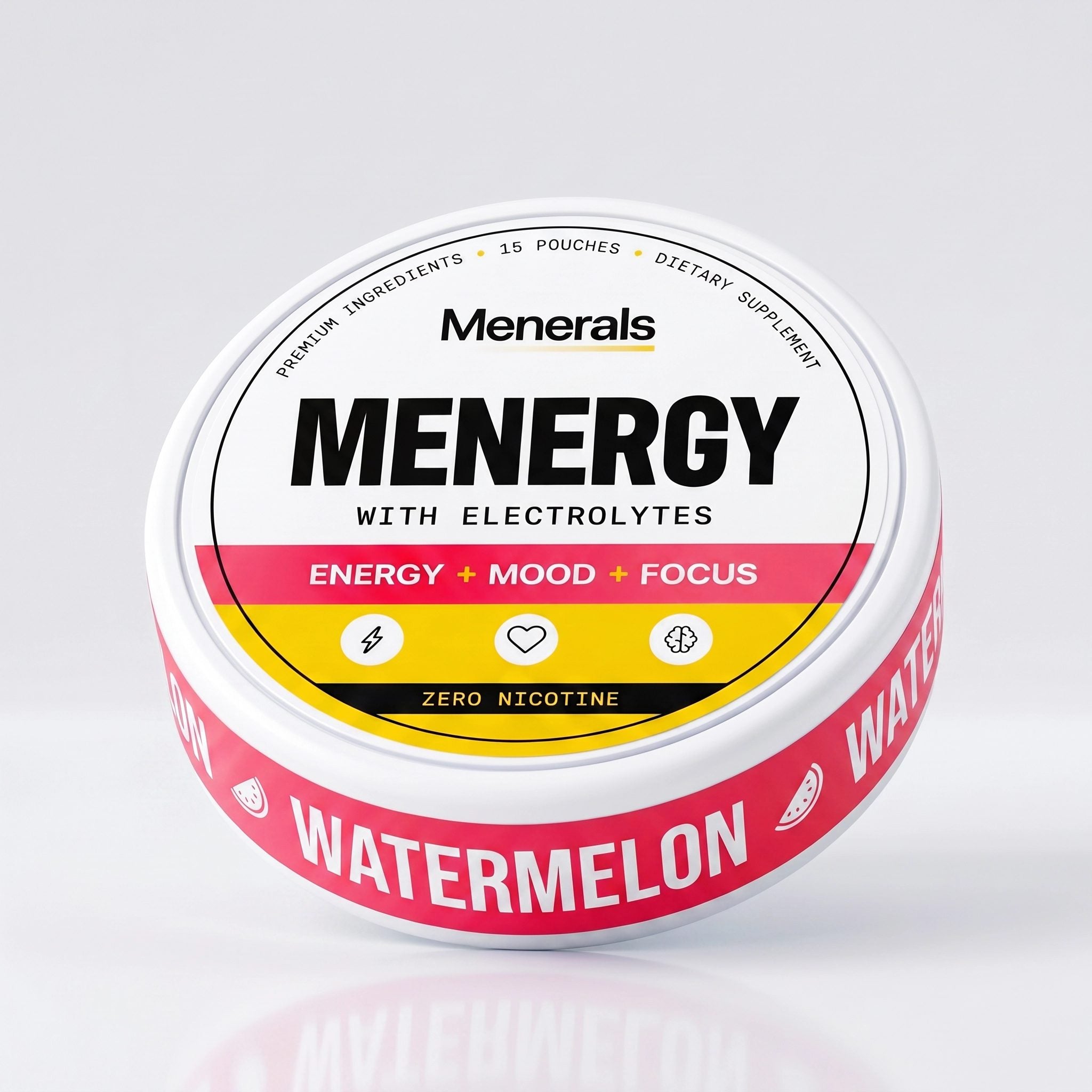 Menergy Watermelon energy pouches can, 15 pouches, zero sugar zero nicotine