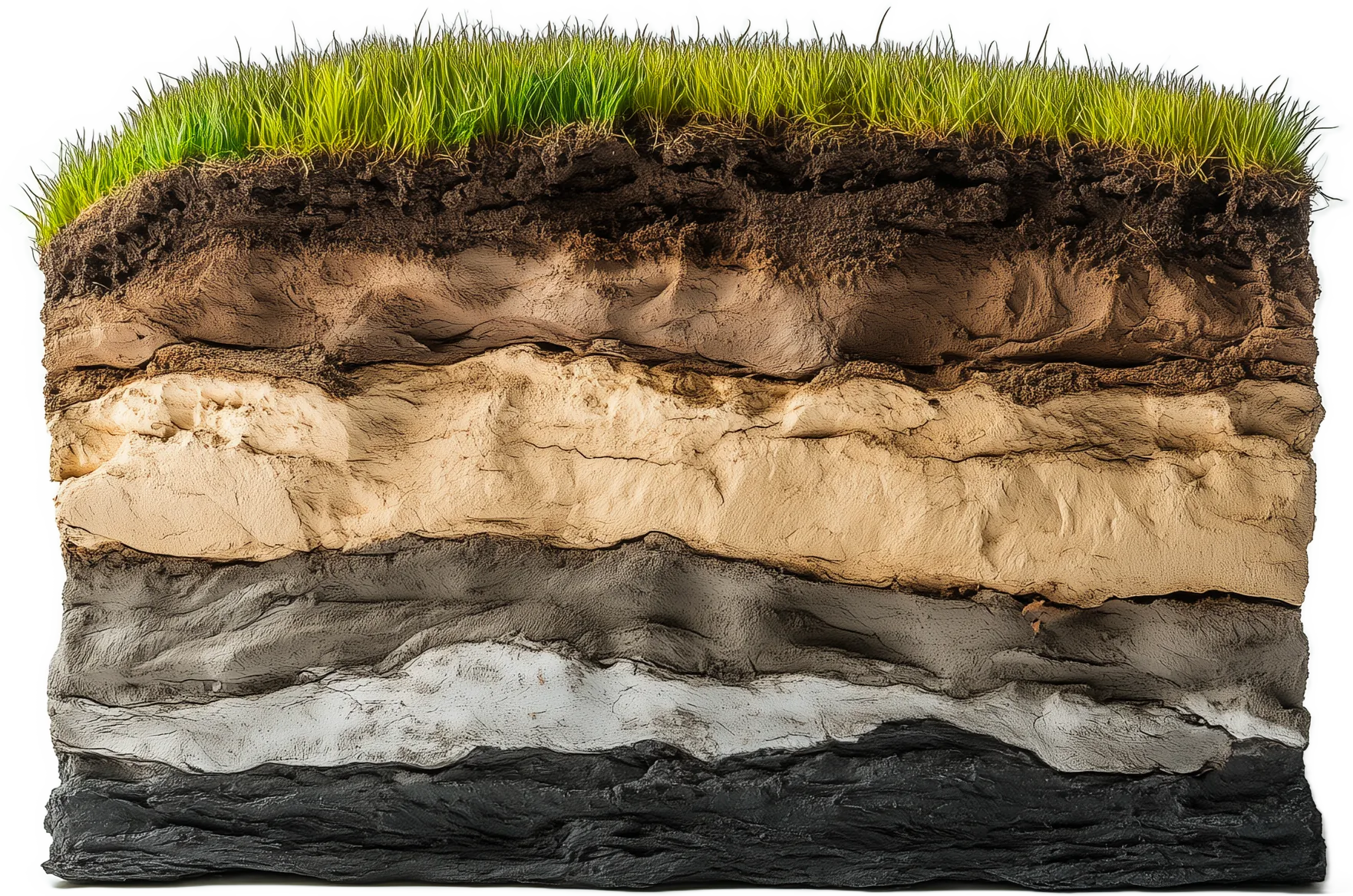 Cross-section of American soil layers under grass
